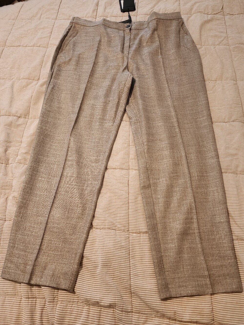 Marina Rinaldi Italy NWT Tan Tweed Trouser 18 Virgin Wool Quiet Luxury Old Money